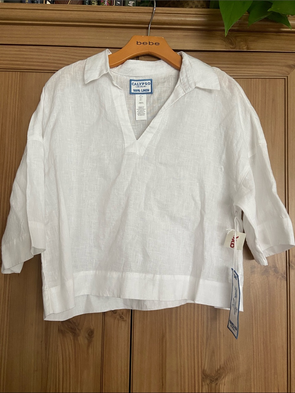 Calypso St Barth 100% Linen Cropped White  Blouse Top L New with Tags
